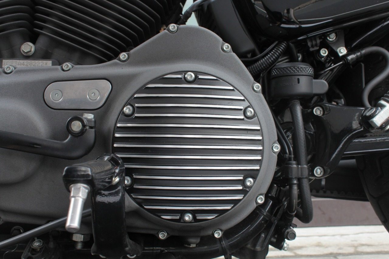 FORK フォーク Fine Fin Derby Cover (6穴) sportster ’04- HARLEY-DAVIDSON ハーレーダビッドソン ダービーカバー エンジンパーツ エンジン カラー：ブラック／フィントップのみヘアライン仕上げ