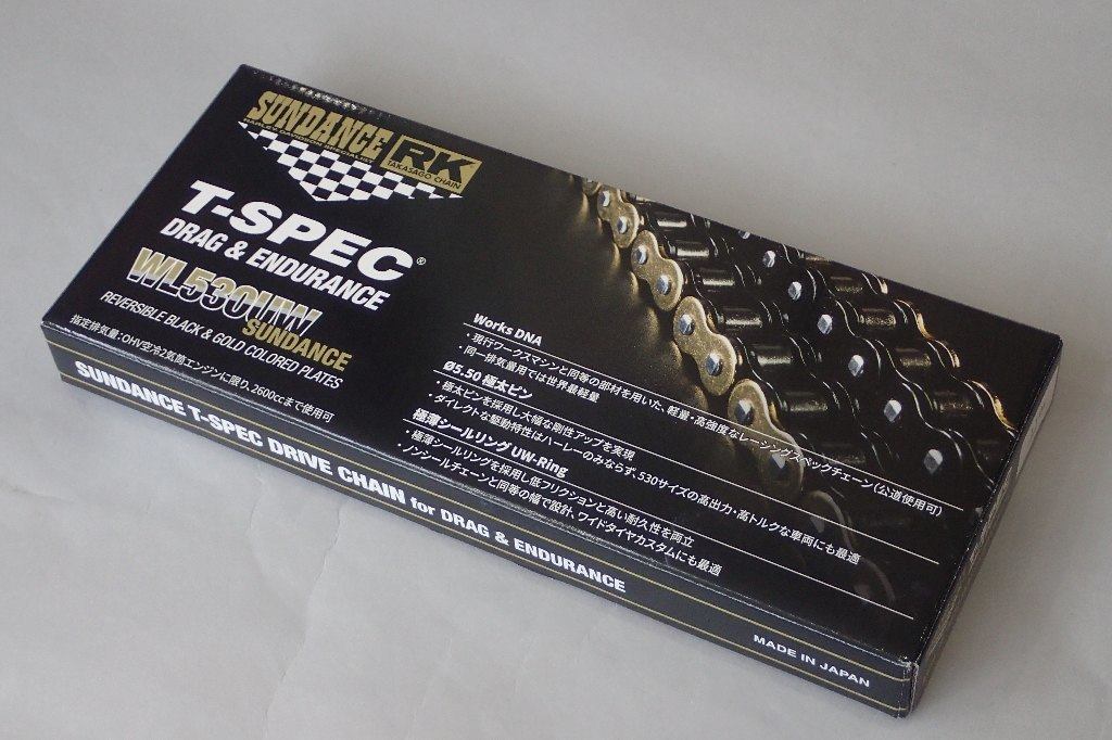 RK JAPAN RKジャパン 【RK×SUNDANCE】'T-SPEC'DRAG＆ENDURANCE WL530UW ブラックゴールド【カシメジョイント付属】 HONDA ホンダ SUZUKI スズキ KAWASAKI カワサキ チェーン 駆動系 リンク数：120L