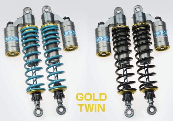 NITRON ナイトロン リアサスペンションツインショック TWIN R3シリーズ BONNEVILLE T100 TRIUMPH トライアンフ リアサスペンション サスペンション 足回り テーマカラー:ゴールド / スプリングカラー:ターコイズ / ダンパーロッドコーティング(DLC):なし|ウェビック 店
