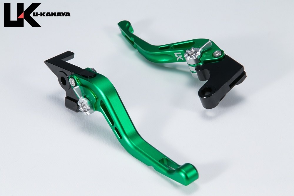 U-KANAYA ユーカナヤ GPタイプ ショートアルミビレットブレーキレバー ダックス125 HONDA ホンダ ブレーキレバー ハンドル周辺パーツ ハンドル レバーカラー：マットグリーン / アジャスターカラー：マットレッド