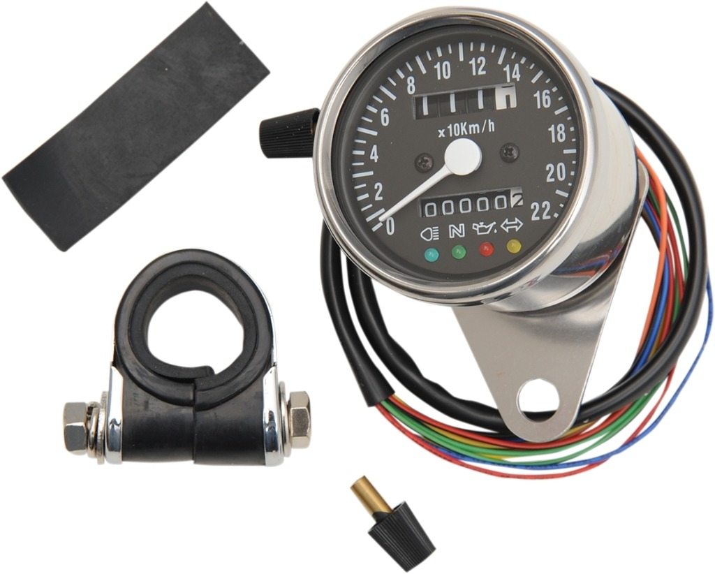 Drag Specialties ドラッグスペシャリティーズ 2.4' Mini Mechanical Speedometer with LED Indicators［2210-0207］ スピードメーター メーター・インジケーター関係 電装系