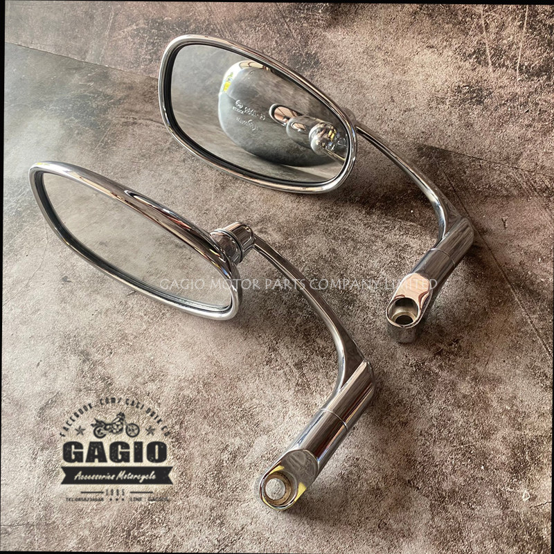 GAGIO MOTOR PARTS ガジオモーターパーツ Oval-shaped mirror with silver curved stems. ミラー ハンドル