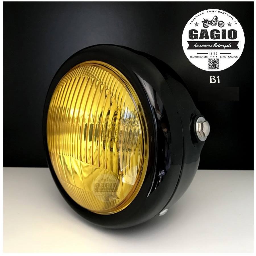 GAGIO MOTOR PARTS ガジオモーターパーツ Round headlight size 6 inches， yellow lens. ヘッドライト 灯火類 電装系