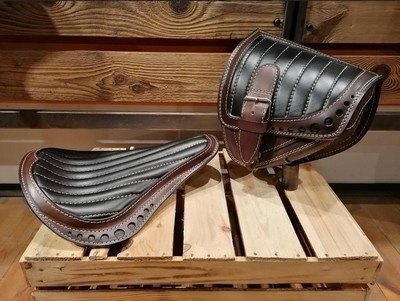 部品屋K&W 【Lucky Custom Leather】サドルバッグ＆シートセット サイドバッグ 車体用バッグ・ケース