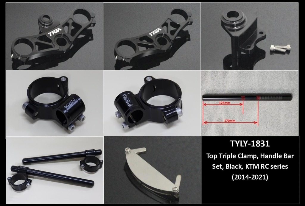 TYGA PERFORMANCE タイガパフォーマンス トップブリッジ/ハンドルクランプ Set ブラック KTM RCシリーズ 2014-2021 RC125 RC200 RC250 RC390 トップブリッジ ハンドル周辺パーツ ハンドル