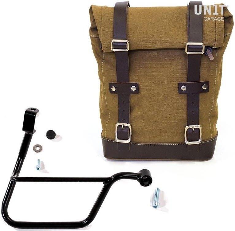 UNIT GARAGE ユニットガレージ Unit Garage Side Pannier Canvas + Right Subframe Triumph T100 (2017 until now)， Beige/Brown | U001+1011DX_Beige-Brown サイドバッグ 車体用バッグ・ケース