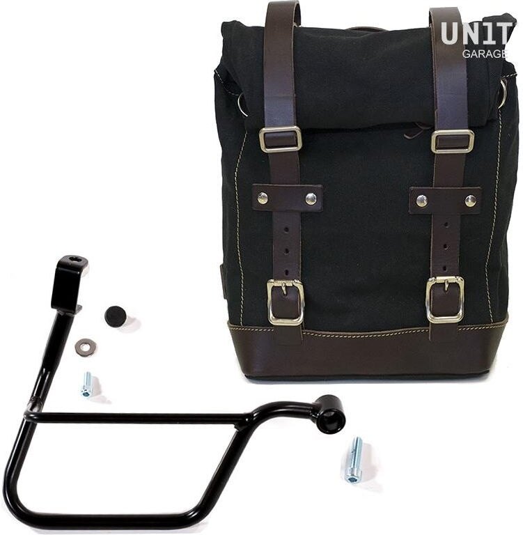 UNIT GARAGE ユニットガレージ Unit Garage Side Pannier Canvas + Right Subframe Triumph T100 (2017 until now)， Black/Brown | U001+1011DX_Black-Brown サイドバッグ 車体用バッグ・ケース