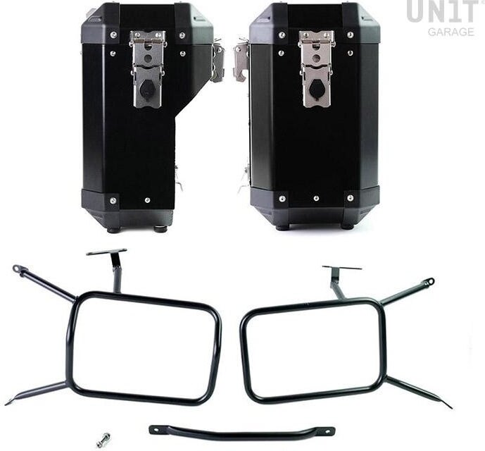 UNIT GARAGE ユニットガレージ Unit Garage Pair of aluminium Panniers Atlas 40L+34L with Inox Subframe NineT-Series， Black + Frames | AL1C_BL+1641-Black-Panniers+Black-Frames パニアケース 車体用バッグ・ケース