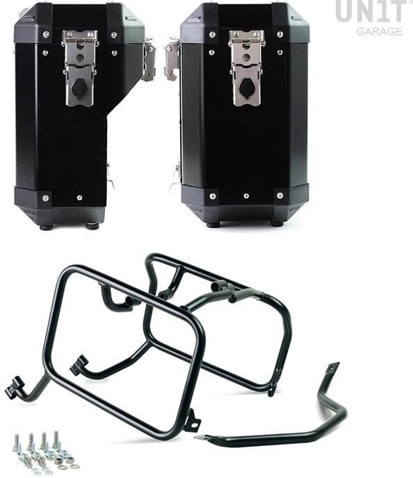 UNIT GARAGE ユニットガレージ Unit Garage Pair of aluminium Panniers Atlas 40L+34L with HUSQVARNA frame， Black | AL1C_BL+3005-Black パニアケース 車体用バッグ・ケース