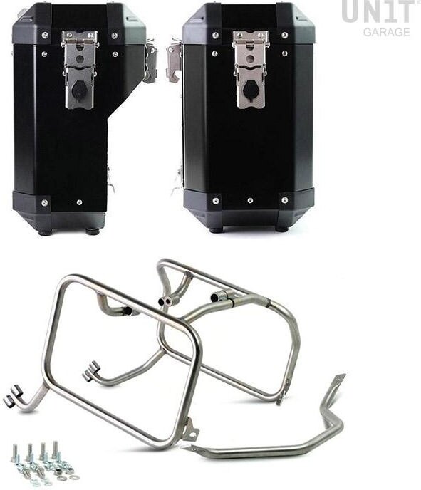 UNIT GARAGE ユニットガレージ Unit Garage Pair of aluminium Panniers Atlas 40L+34L with HUSQVARNA frame， Silver | AL1C_BL+3005-Silver パニアケース 車体用バッグ・ケース