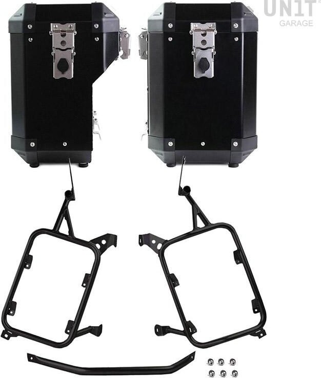 UNIT GARAGE ユニットガレージ Unit Garage Pair of aluminium Panniers Atlas 47L+41L with Subframes R1200GS LC - R1250GS & ADV， Black + Frames | AL2C_BL+1927-Black-Panniers+Black-Frames パニアケース 車体用バッグ・ケース