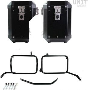 UNIT GARAGE ユニットガレージ Unit Garage Pair of aluminium Panniers Atlas 47L+41L with Moto Guzzi frame | AL2C_BL+2252_BL パニアケース 車体用バッグ・ケース｜ウェビック　店
