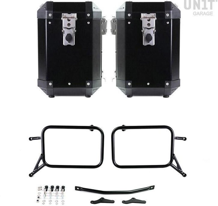 UNIT GARAGE ユニットガレージ Unit Garage Pair of aluminium Panniers Atlas 47L+41L with Subframes R & GS， Black + Frames | 2xAL2_BL+1528-Black-Panniers+Black-Frames パニアケース 車体用バッグ・ケース