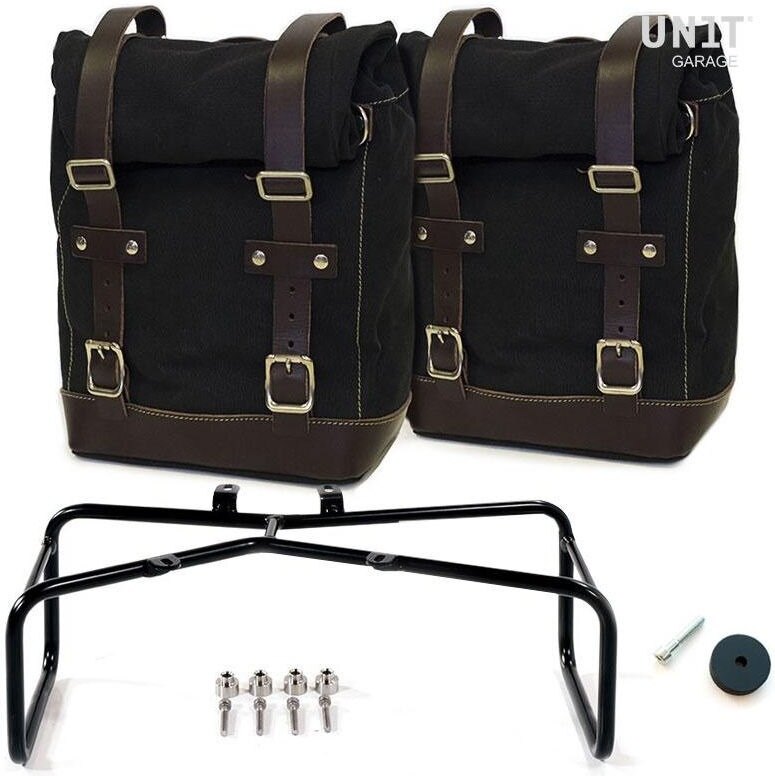 UNIT GARAGE ユニットガレージ Unit Garage Two Side Panniers Canvas + Double Subframe NineT， Black/Brown | 2xU001+1626+A2_Black-Brown サイドバッグ 車体用バッグ・ケース