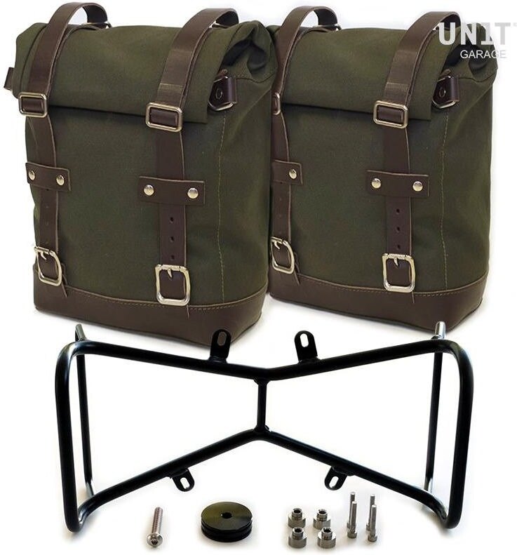 UNIT GARAGE ユニットガレージ Unit Garage Two Side Panniers Canvas + Symmetrical Double Subframe NineT， Green/Brown | 2xU001+1632+A2_Green-Brown サイドバッグ 車体用バッグ・ケース