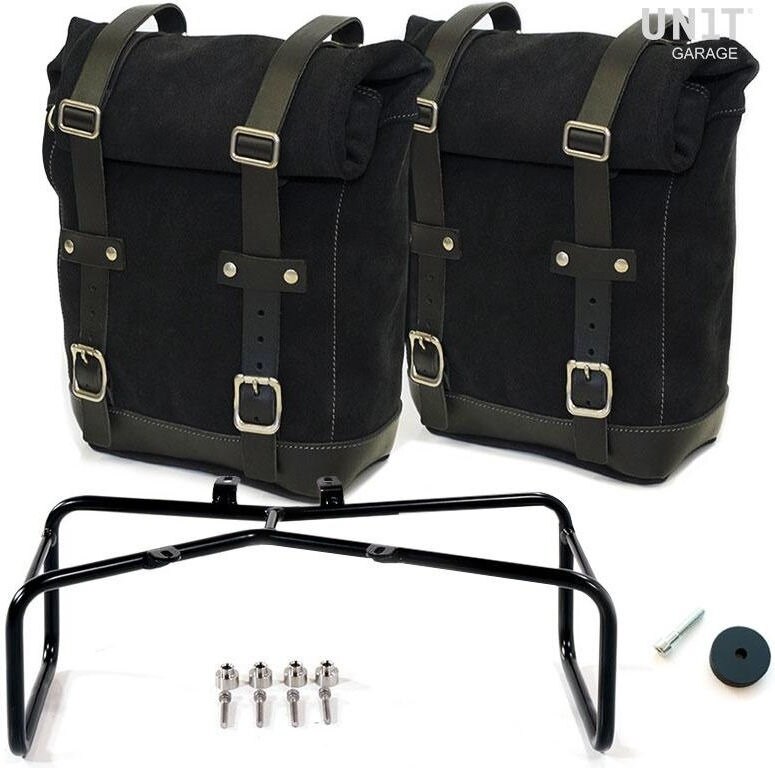 UNIT GARAGE ユニットガレージ Unit Garage Two Waxed suede Side Panniers + Double Subframe NineT， JetBlack | 2xU002+1626+A2_JetBlack サイドバッグ 車体用バッグ・ケース