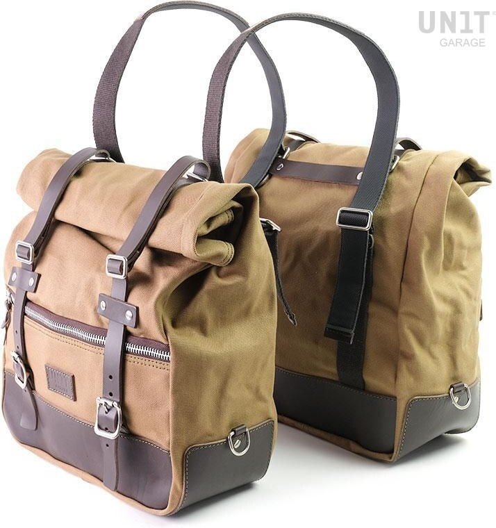 UNIT GARAGE ユニットガレージ Unit Garage Two universal side bags in Canvas， Beige/Brown | 2xU003_Beige-Brown サイドバッグ 車体用バッグ・ケース