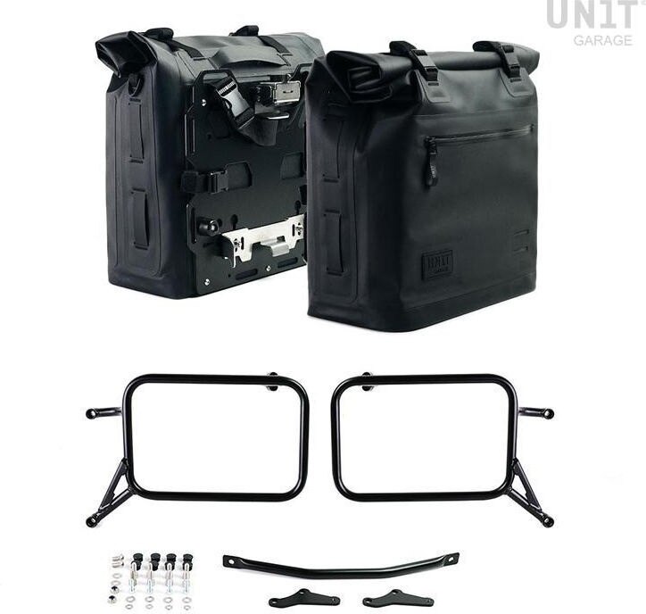 UNIT GARAGE ユニットガレージ Unit Garage Two Khali side panniers in TPU 35L - 45L + Pair of aluminium plates with Inox Subframe R & GS， Black Panniers Frames | 2xUG002+2xAL0+1528-Black-Panniers+Black-Frames サイドバッグ 車体用バッグ・ケース