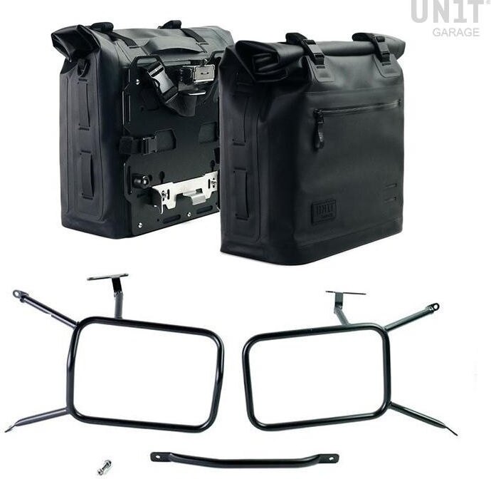 UNIT GARAGE ユニットガレージ Unit Garage Two Khali side panniers in TPU 35L - 45L + Pair of aluminium plates with Inox Subframe NineT-Series， Black Panniers Frames | 2xUG002+AL0C+1641-Black-Panniers+Black-Frames サイドバッグ 車体用バッグ・ケース