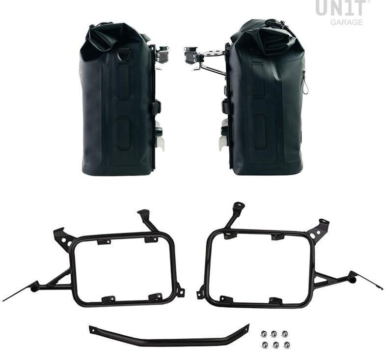 UNIT GARAGE ユニットガレージ Unit Garage Two Khali side panniers in TPU 35L - 45L + Pair of aluminium plates with Inox Subframe R1200GS LC R1250GS & ADV， Black Panniers Frames | 2xUG002+AL0C+1927-Black-Panniers+Black-Frames サイドバッグ