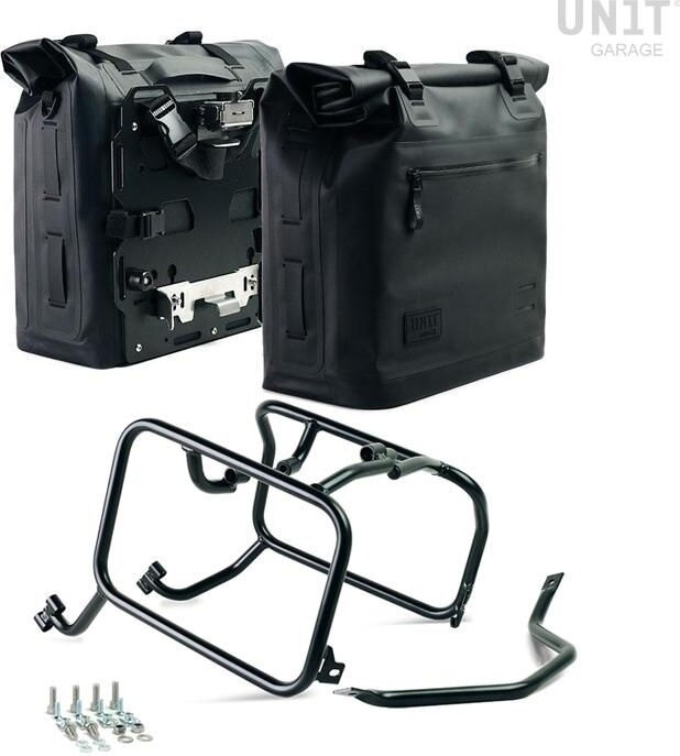 UNIT GARAGE ユニットガレージ Unit Garage Two Khali side panniers in TPU 35L - 45L + Pair of aluminium plates with HUSQVARNA frame， Black | 2xUG002+AL0C+3005-Black サイドバッグ 車体用バッグ・ケース