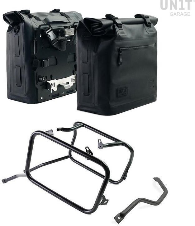 UNIT GARAGE ユニットガレージ Unit Garage Two Khali side panniers in TPU 35L - 45L + Pair of aluminium plates with Triumph 1200 XC & XE frame, Black Panniers Frames | 2xUG002+AL0C+3106-Black-Panniers+Black-Frames サイドバッグ 車体用バッグ・ケース|ウェビック 店