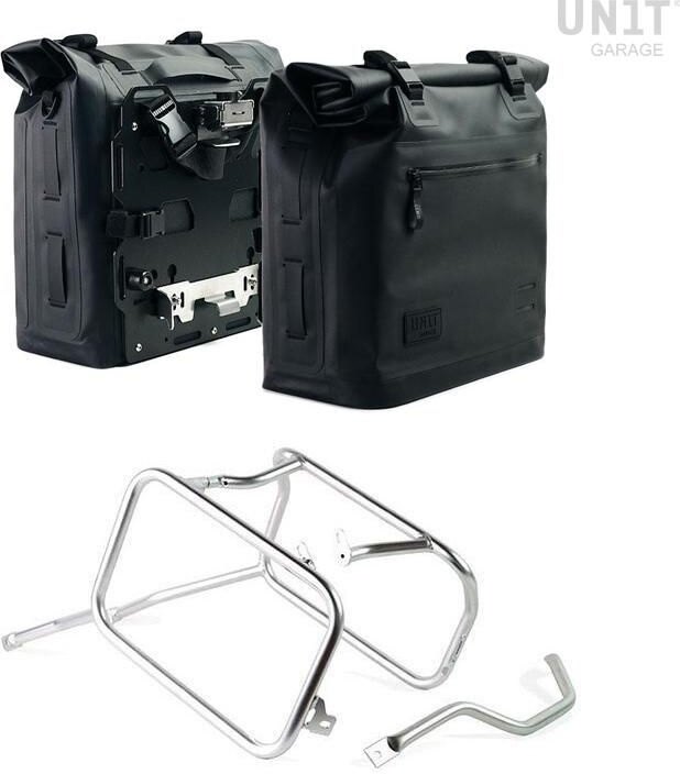 UNIT GARAGE ユニットガレージ Unit Garage Two Khali side panniers in TPU 35L - 45L + Pair of aluminium plates with Triumph 1200 XC & XE frame, Black Panniers Silver Frames | 2xUG002+AL0C+3106-Black-Panniers+Silver-Frames サイドバッグ 車体用バッグ・ケース|ウェビック 店