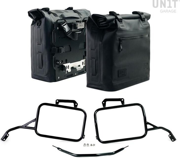UNIT GARAGE ユニットガレージ Unit Garage Two Khali side panniers in TPU 35L - 45L + Pair of aluminium plates with Aprilia Tuareg 660 frame, Black Panniers Frames | 2xUG002+AL0C+3604-Black-Panniers+Black-Frames サイドバッグ 車体用バッグ・ケース|ウェビック 店