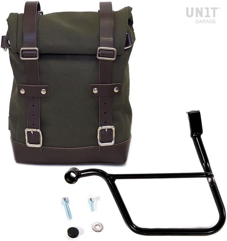 UNIT GARAGE ユニットガレージ Unit Garage Side Pannier Canvas + Left Subframe Triumph Street 900 Series (2017 until now)， Green/Brown | U001+1013SX_Green-Brown サイドバッグ 車体用バッグ・ケース