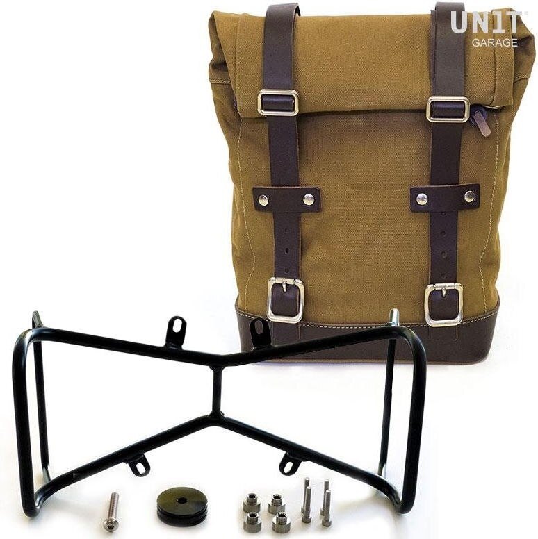 UNIT GARAGE ユニットガレージ Unit Garage Side Pannier Canvas + Symmetrical Double Subframe NineT, Beige/Brown | U001+1632+A2-Beige-Brown サイドバッグ 車体用バッグ・ケース