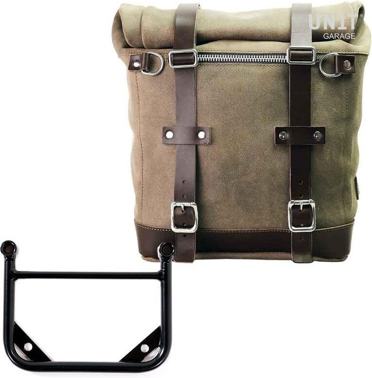 UNIT GARAGE ユニットガレージ Unit Garage Waxed suede side pannier Scram 22L-30L + Universal frame， MossGrey | U202+1006-MossGrey サイドバッグ 車体用バッグ・ケース｜ウェビック　店 66,898円