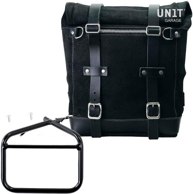 UNIT GARAGE ユニットガレージ Unit Garage Waxed suede side pannier Scram 22L-30L + Left subframe Ducati Scrambler Series， JetBlack | U202+1007-JetBlack サイドバッグ 車体用バッグ・ケース