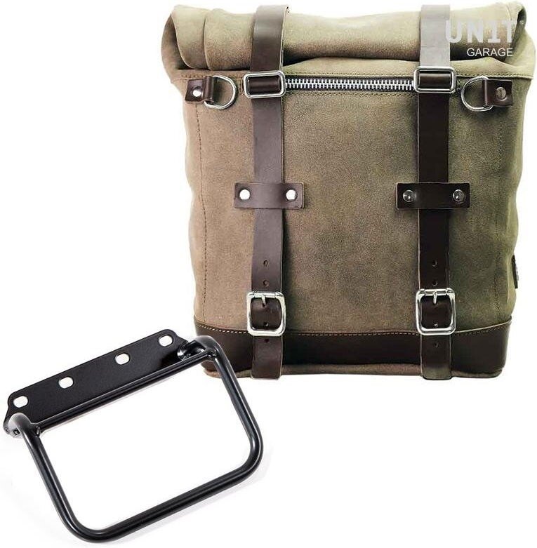 UNIT GARAGE ユニットガレージ Unit Garage Waxed suede side pannier Scram 22L-30L + subframe R80 G/S, MossGrey | U202+1008-MossGrey サイドバッグ 車体用バッグ・ケース|ウェビック 店