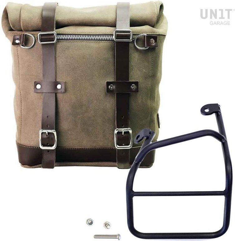 UNIT GARAGE ユニットガレージ Unit Garage Waxed suede side pannier Scram 22L-30L + Left Subframe Ducati Scrambler 1100， MossGrey | U202+1010SX-MossGrey サイドバッグ 車体用バッグ・ケース｜ウェビック　店