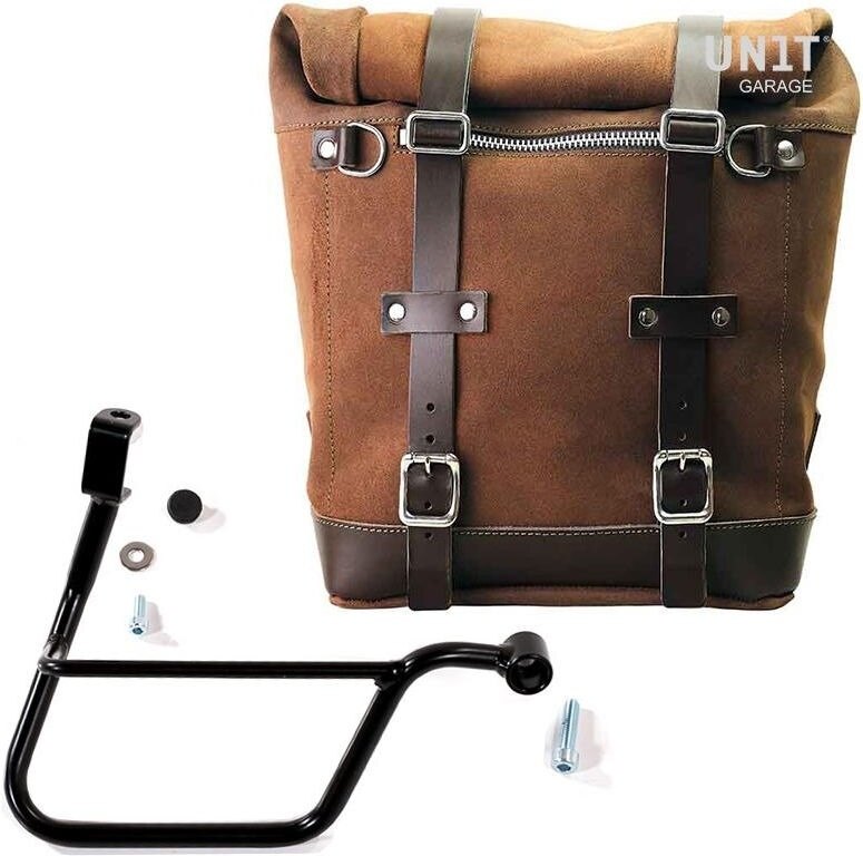 UNIT GARAGE ユニットガレージ Unit Garage Waxed suede side pannier Scram 22L-30L + Right Subframe Triumph T100 (2017 until now)， ColoradoBrown | U202+1011DX-ColoradoBrown サイドバッグ 車体用バッグ・ケース｜ウェビック　店