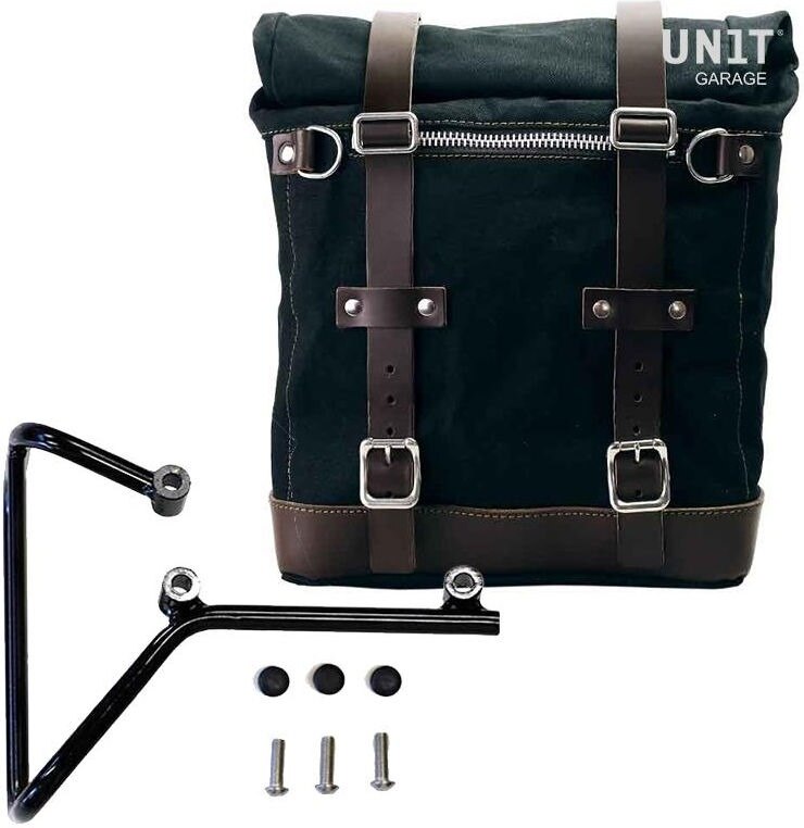 UNIT GARAGE ユニットガレージ Unit Garage Canvas Side Pannier Scram 22L-30L + Subframe husqvarna svartpilen 701, Black/Brown | U201+3002-Black-Brown サイドバッグ 車体用バッグ・ケース|ウェビック 店