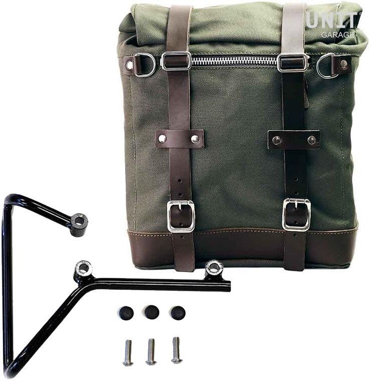 UNIT GARAGE ユニットガレージ Unit Garage Canvas Side Pannier Scram 22L-30L + Subframe husqvarna svartpilen 701， Green/Brown | U201+3002-Green-Brown サイドバッグ 車体用バッグ・ケース