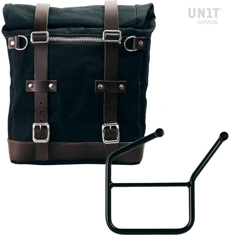 UNIT GARAGE ユニットガレージ Unit Garage Canvas Side Pannier Scram 22L-30L + Left Subframe HUSQVARNA， Black/Brown | U201+3007SX-Black-Brown サイドバッグ 車体用バッグ・ケース