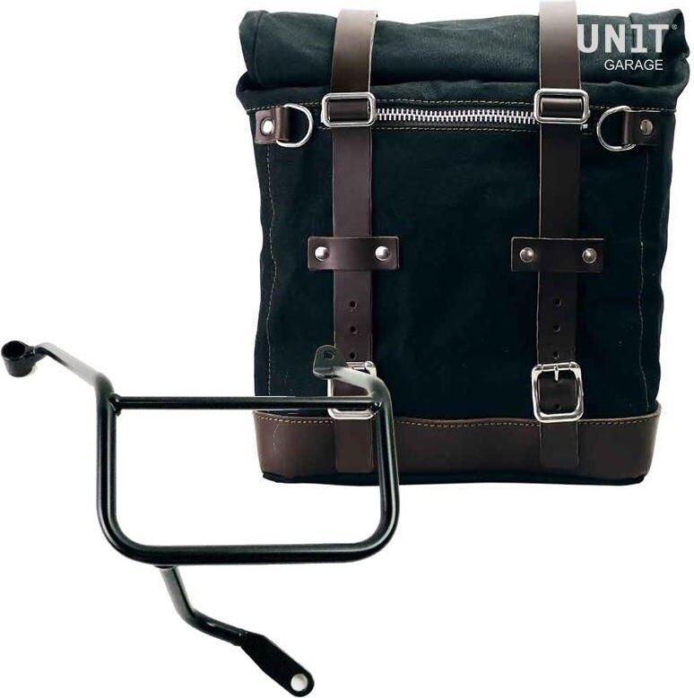 UNIT GARAGE ユニットガレージ Unit Garage Canvas Side Pannier Scram 22L-30L + Right Subframe Yamaha, Black/Brown | U201+3208DX-Black-Brown サイドバッグ 車体用バッグ・ケース|ウェビック 店