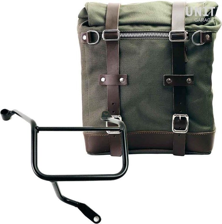 UNIT GARAGE ユニットガレージ Unit Garage Canvas Side Pannier Scram 22L-30L + Right Subframe Yamaha， Green/Brown | U201+3208DX-Green-Brown サイドバッグ 車体用バッグ・ケース｜ウェビック　店