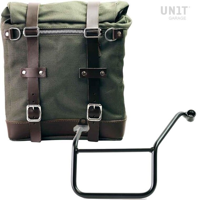 UNIT GARAGE ユニットガレージ Unit Garage Canvas Side Pannier Scram 22L-30L + Left Subframe Yamaha, Green/Brown | U201+3208SX-Green-Brown サイドバッグ 車体用バッグ・ケース|ウェビック 店