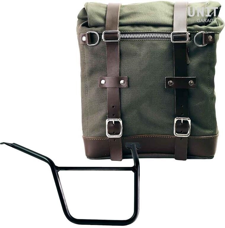 UNIT GARAGE ユニットガレージ Unit Garage Canvas Side Pannier Scram 22L-30L + Right Subframe Pan America 1250, Green/Brown | U201+3304DX-Green-Brown サイドバッグ 車体用バッグ・ケース|ウェビック 店