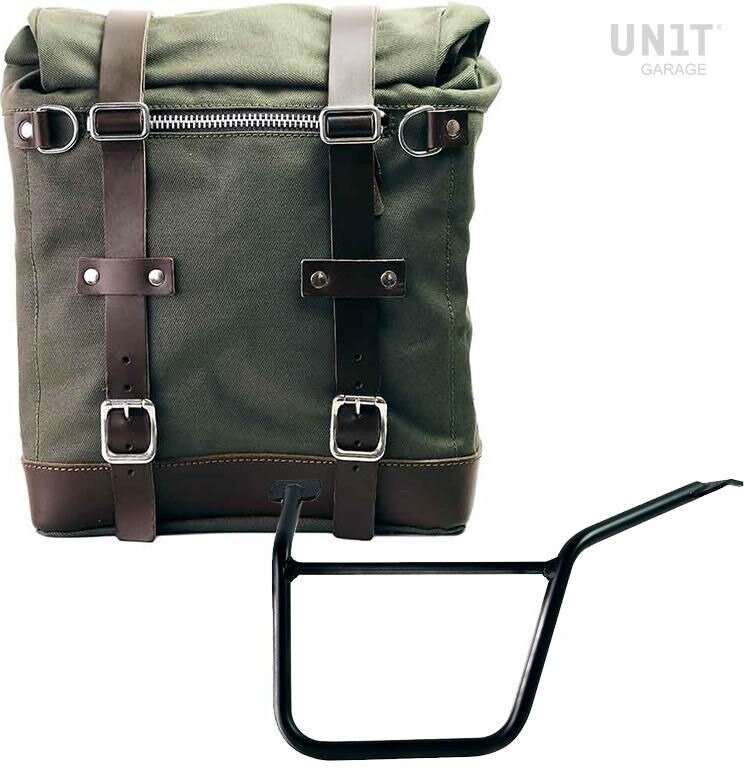 UNIT GARAGE ユニットガレージ Unit Garage Canvas Side Pannier Scram 22L-30L + Left Subframe Pan America 1250, Green/Brown | U201+3304SX-Green-Brown サイドバッグ 車体用バッグ・ケース|ウェビック 店