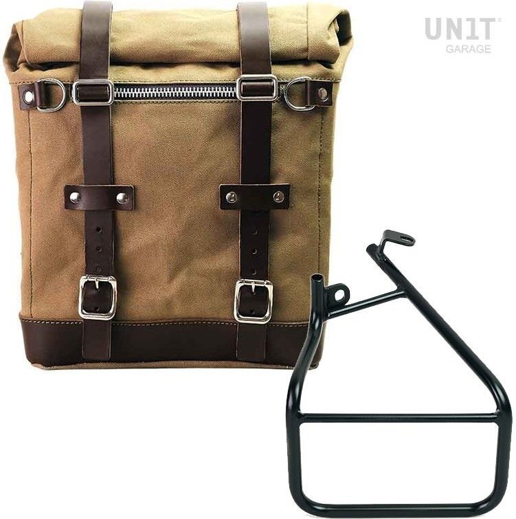 UNIT GARAGE ユニットガレージ Unit Garage Canvas Side Pannier Scram 22L-30L + Left Subframe Sportster S 1250, Beige/Brown | U201+3320SX-Beige-Brown サイドバッグ 車体用バッグ・ケース|ウェビック 店