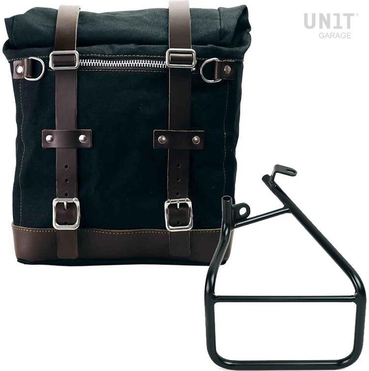 UNIT GARAGE ユニットガレージ Unit Garage Canvas Side Pannier Scram 22L-30L + Left Subframe Sportster S 1250， Black/Brown | U201+3320SX-Black-Brown サイドバッグ 車体用バッグ・ケース