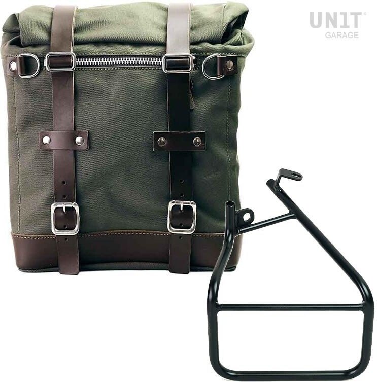 UNIT GARAGE ユニットガレージ Unit Garage Canvas Side Pannier Scram 22L-30L + Left Subframe Sportster S 1250, Green/Brown | U201+3320SX-Green-Brown サイドバッグ 車体用バッグ・ケース|ウェビック 店