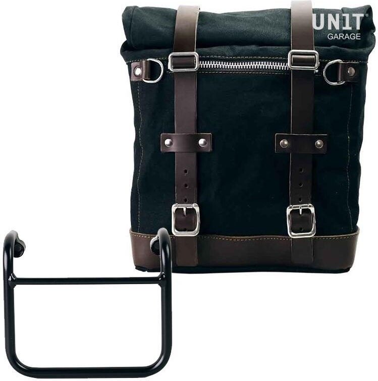 UNIT GARAGE ユニットガレージ Unit Garage Canvas Side Pannier Scram 22L-30L + Subframe R18 for Straight pipe exhaust， Black/Brown | U201+3400-Black-Brown サイドバッグ 車体用バッグ・ケース