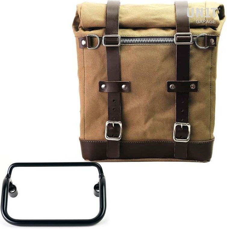 UNIT GARAGE ユニットガレージ Unit Garage Canvas Side Pannier Scram 22L-30L + R18 frame for Fishtail exhaust， Beige/Brown | U201+3401-Beige-Brown サイドバッグ 車体用バッグ・ケース｜ウェビック　店
