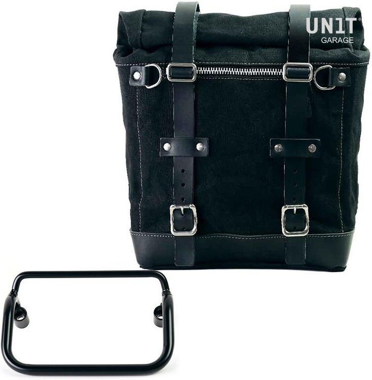 UNIT GARAGE ユニットガレージ Unit Garage Canvas Side Pannier Scram 22L-30L + R18 frame for Fishtail exhaust, Black/Black | U201+3401-Black-Black サイドバッグ 車体用バッグ・ケース|ウェビック 店