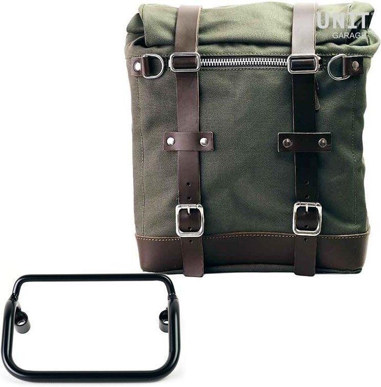 UNIT GARAGE ユニットガレージ Unit Garage Canvas Side Pannier Scram 22L-30L + R18 frame for Fishtail exhaust， Green/Brown | U201+3401-Green-Brown サイドバッグ 車体用バッグ・ケース｜ウェビック　店